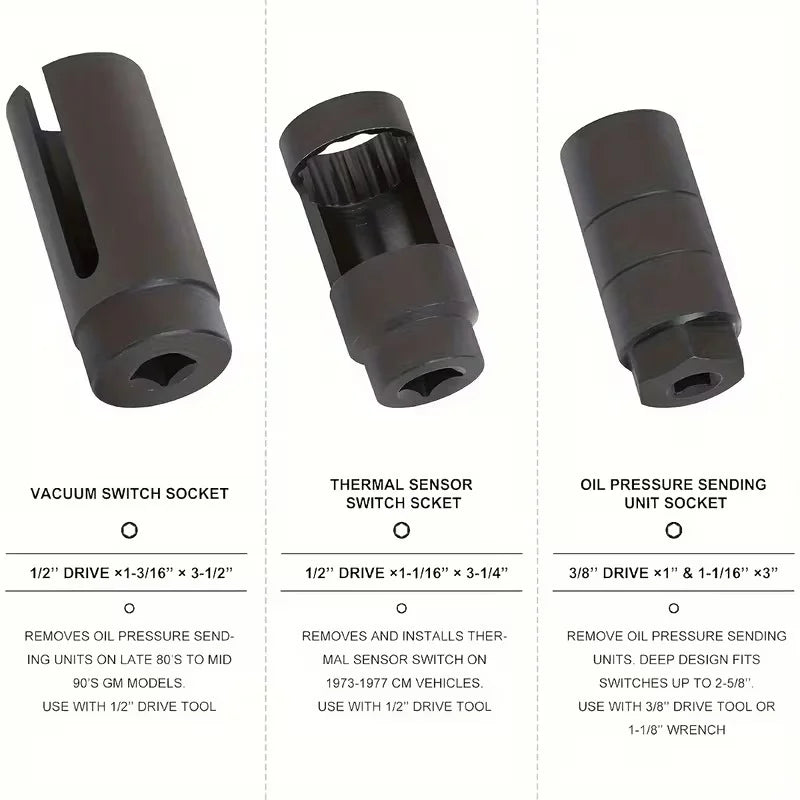 Heavy-Duty Steel O2 Sensor Socket Set