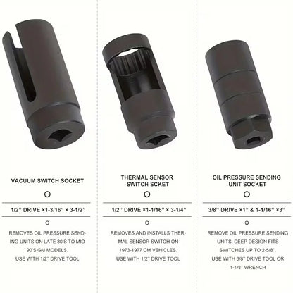 Heavy-Duty Steel O2 Sensor Socket Set
